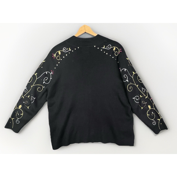 Quacker Factory Cardigan Sweater Full Beaded Zipper Womens 1X Black Sequins - Picture 2 of 13